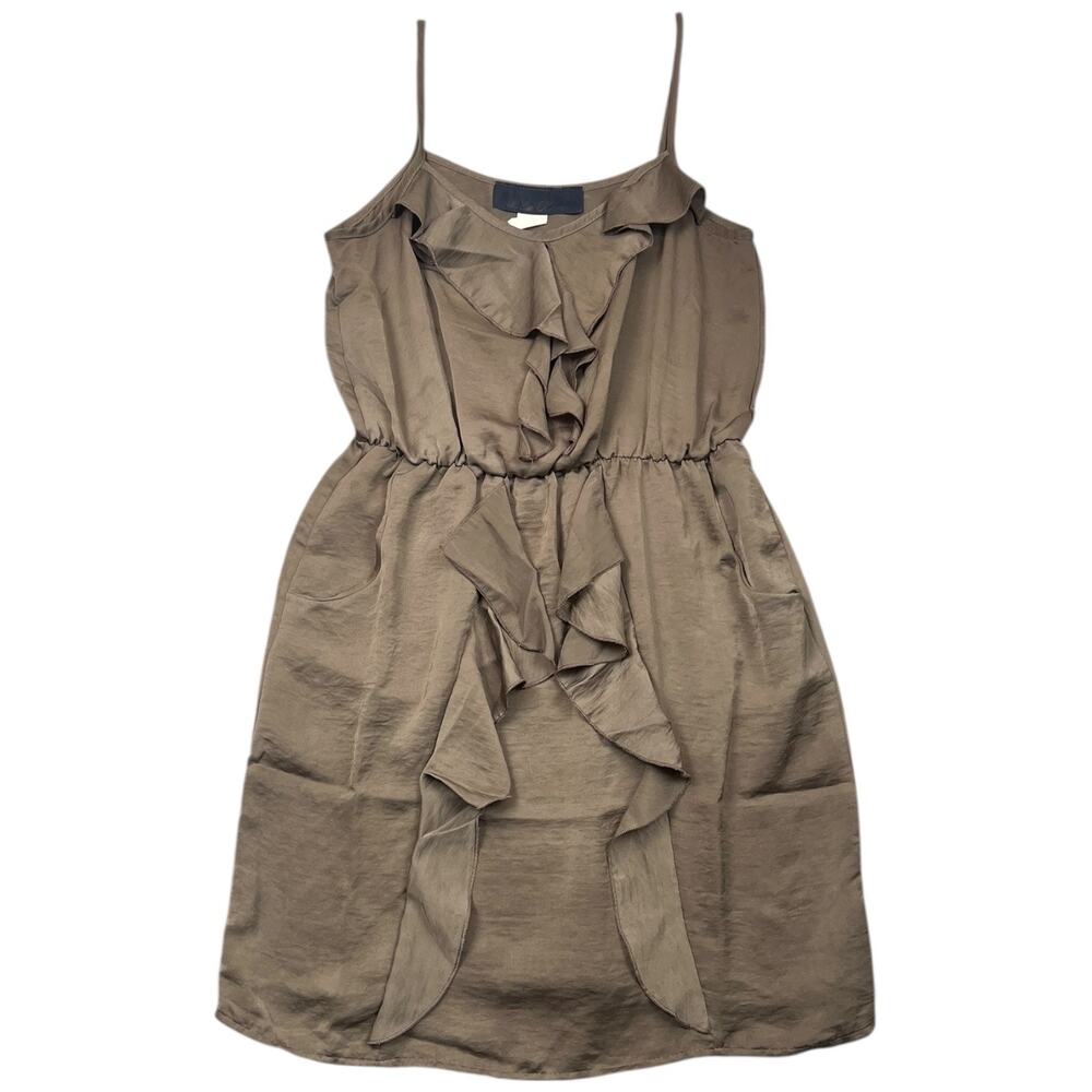 Blue Rain Brown Ruffle Dress Spaghetti Strap Empire Waist Pockets - S